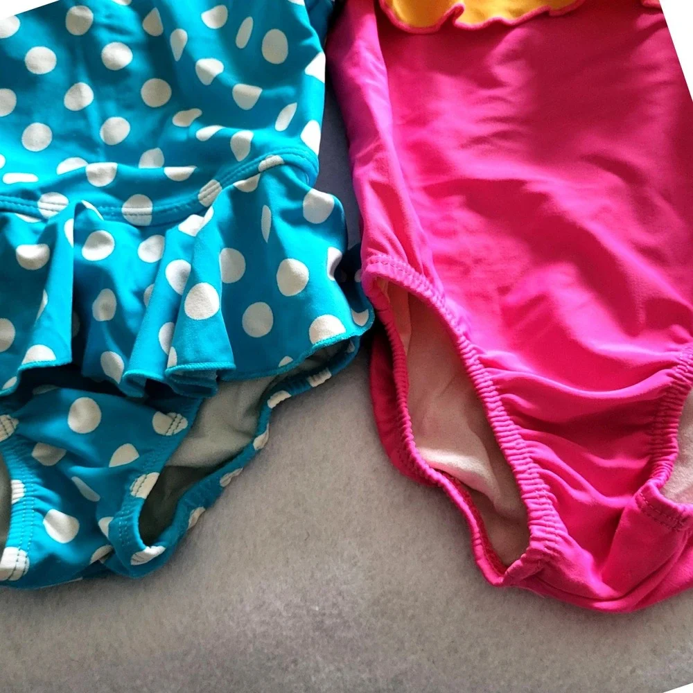 Old Navy Swimsuit Lot Girls 3T Polkadot Ruffle Pink Blue One Piece Bathing Suits